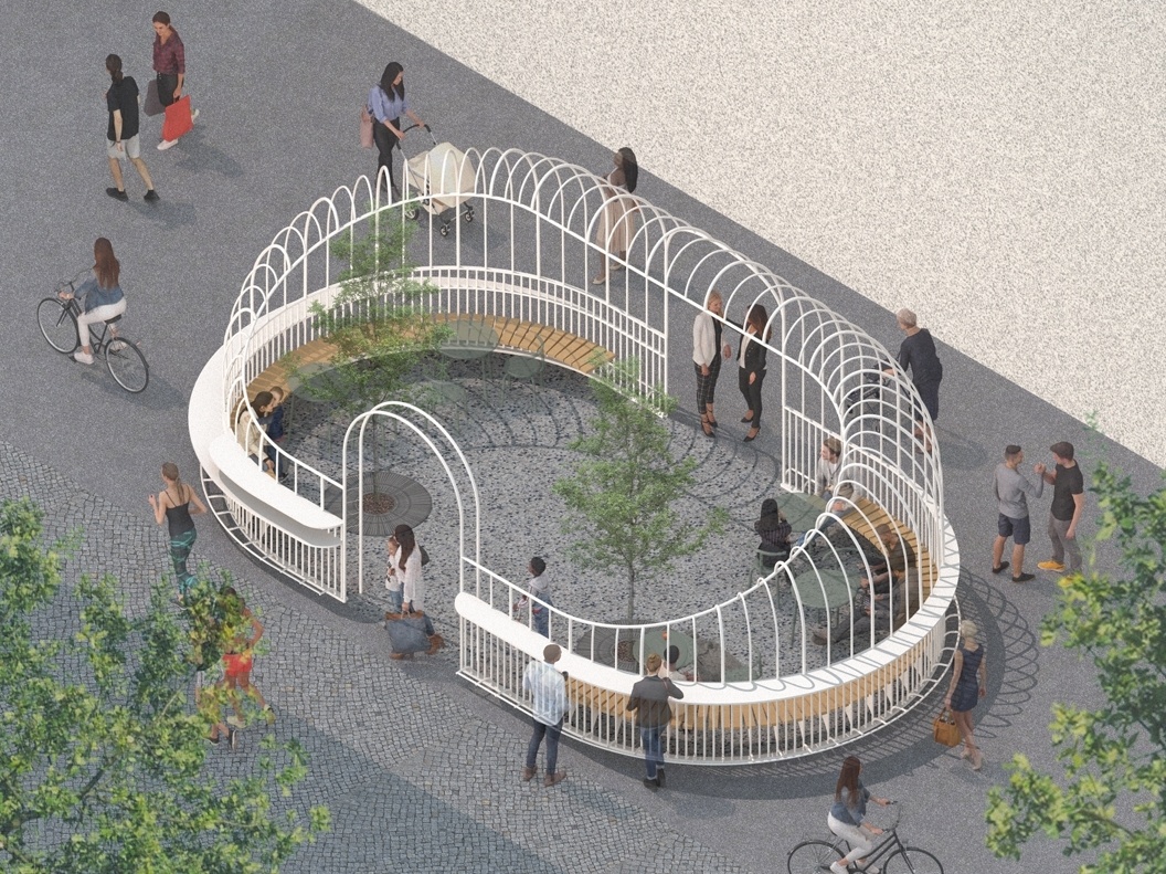 A serene urban pavilion in San Francisco’s Mission Rock, The Garden Party by Min Design reinterprets the Victorian greenhouse as a light-filled public space. With its curving form, custom detailing, and living canopy of integrated trees, this open-air installation invites pedestrians to pause, connect, and enjoy a moment of calm in the city.