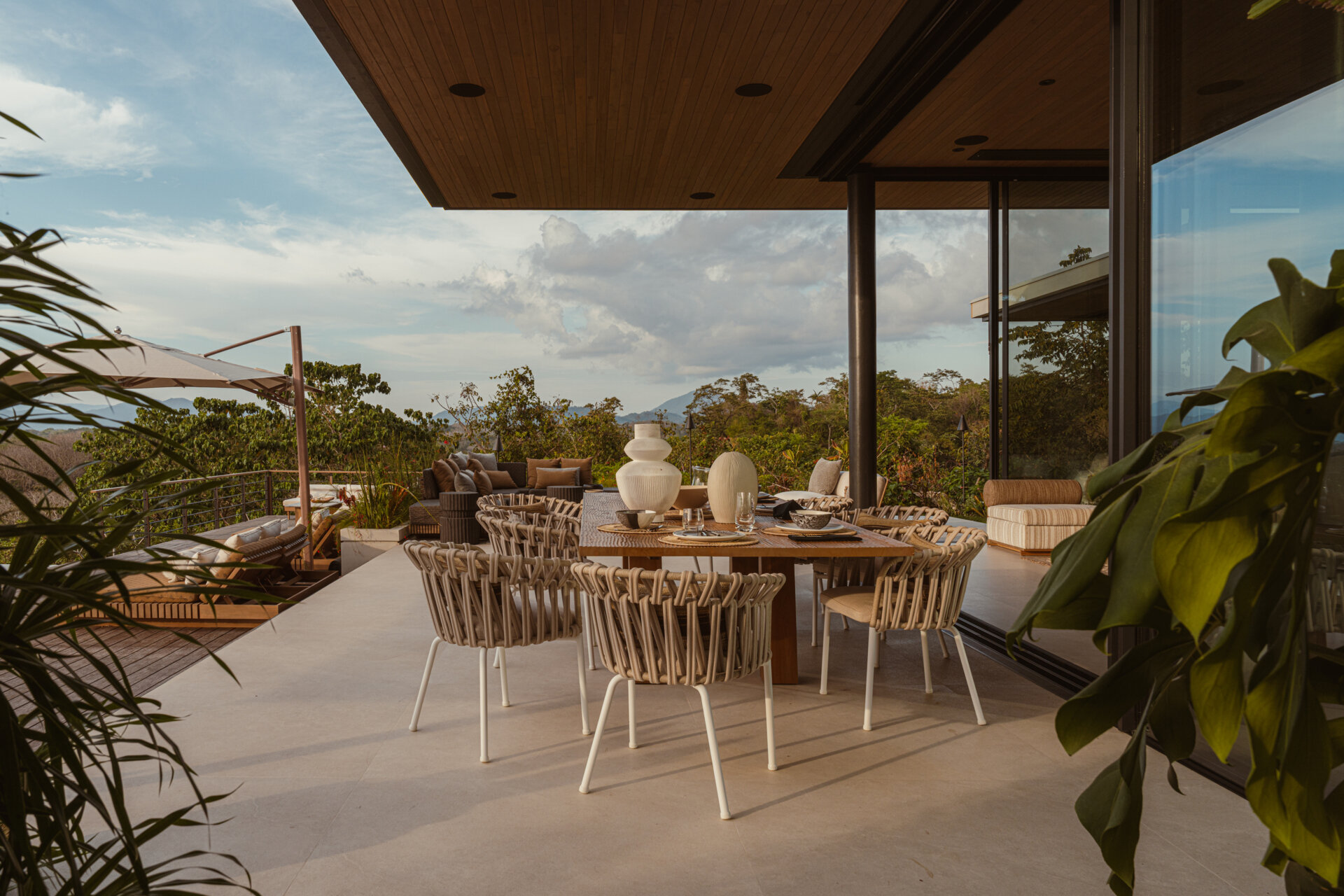 A stepped terrace leads to an infinity pool, designed for moonset watching, quiet reflection, and jungle immersion.