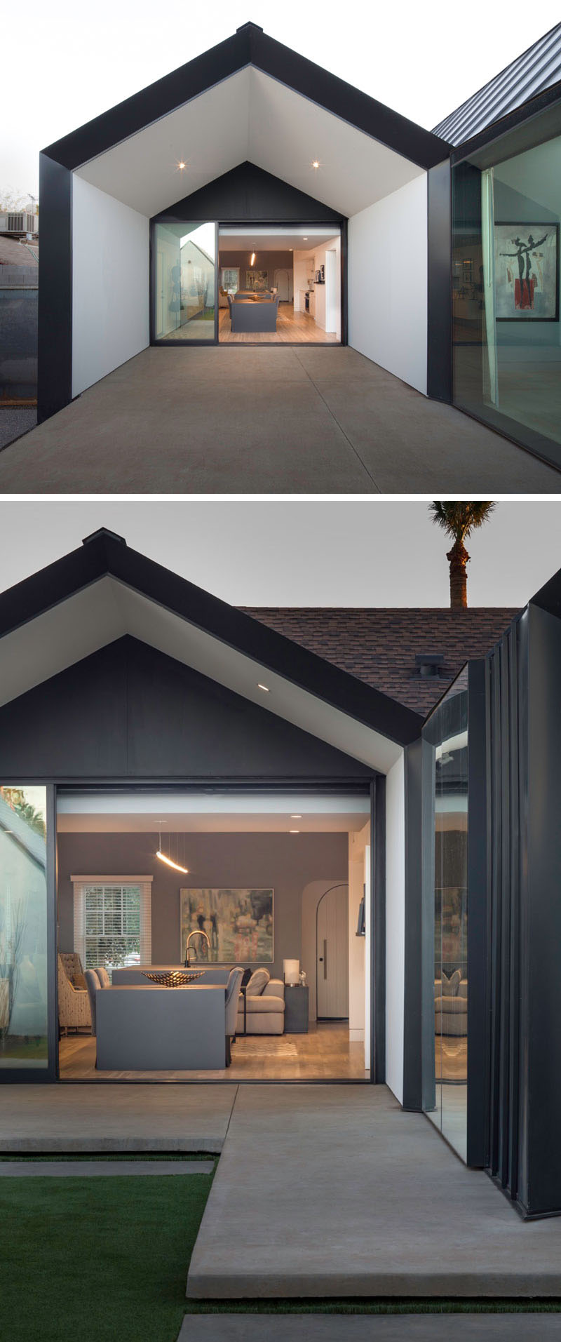 A covered patio flows off the living space, connecting the interior to the backyard with sliding glass doors and an open view.
