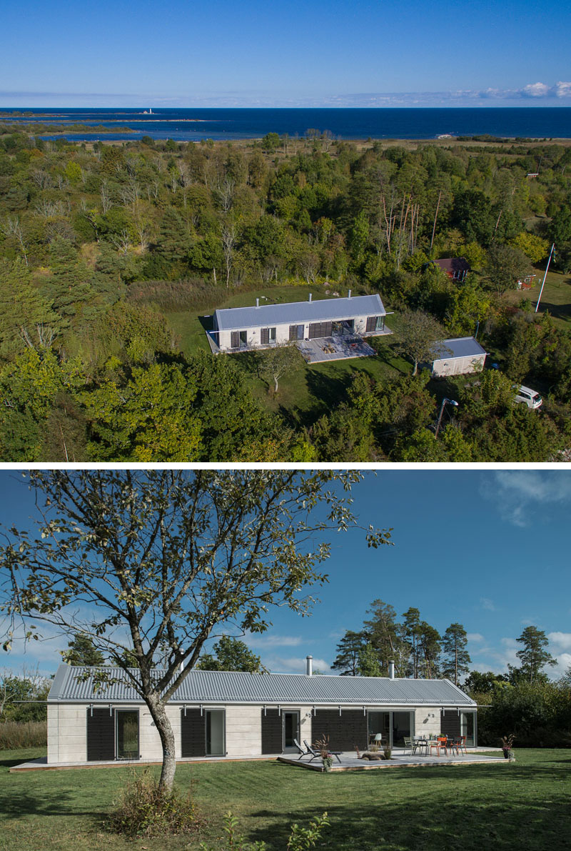 A modern holiday home, built with prefabricated concrete elements, and inspired by the simple forms of traditional barns.