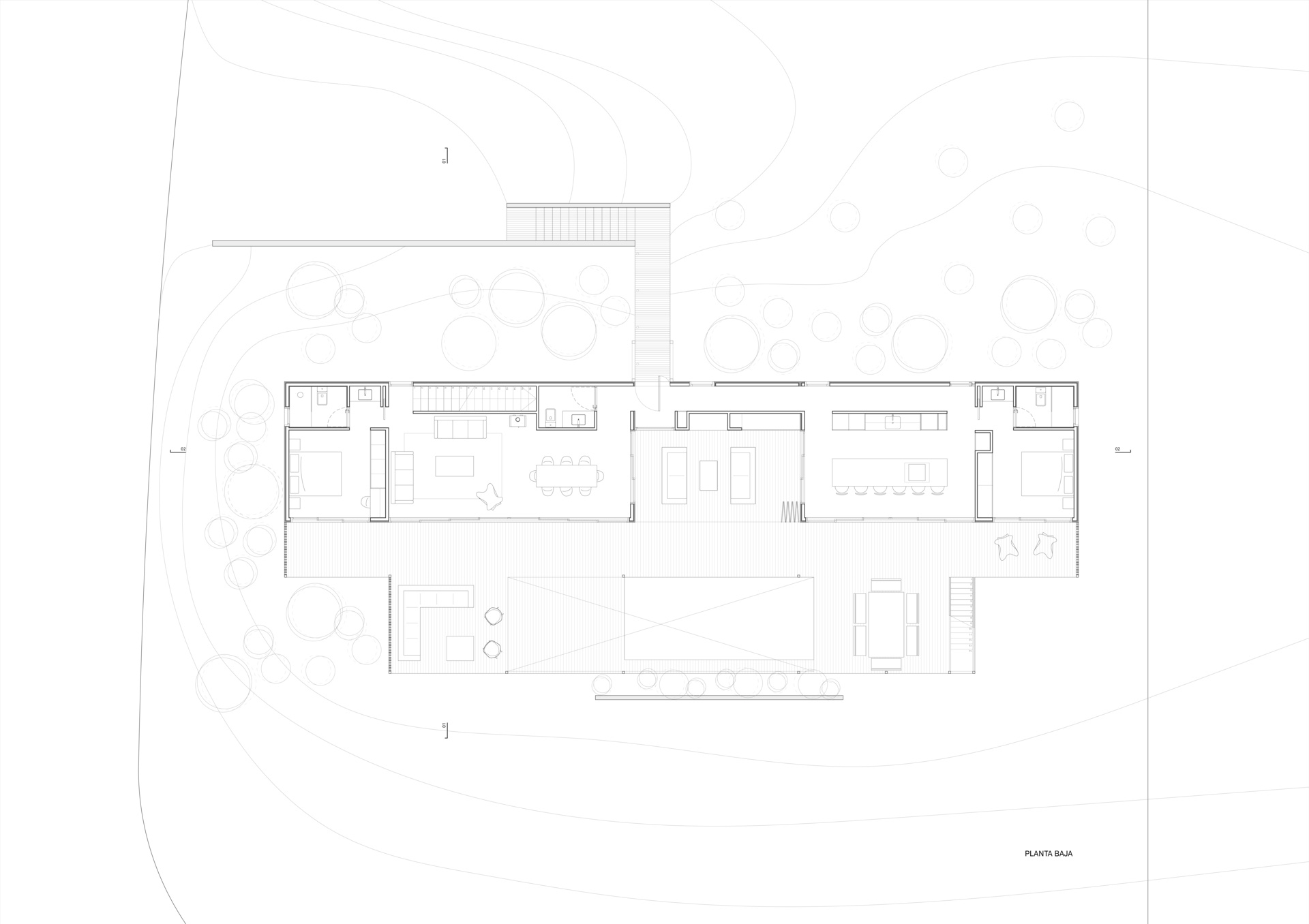 Architectural drawing for a modular coastal home with prefabricated construction.