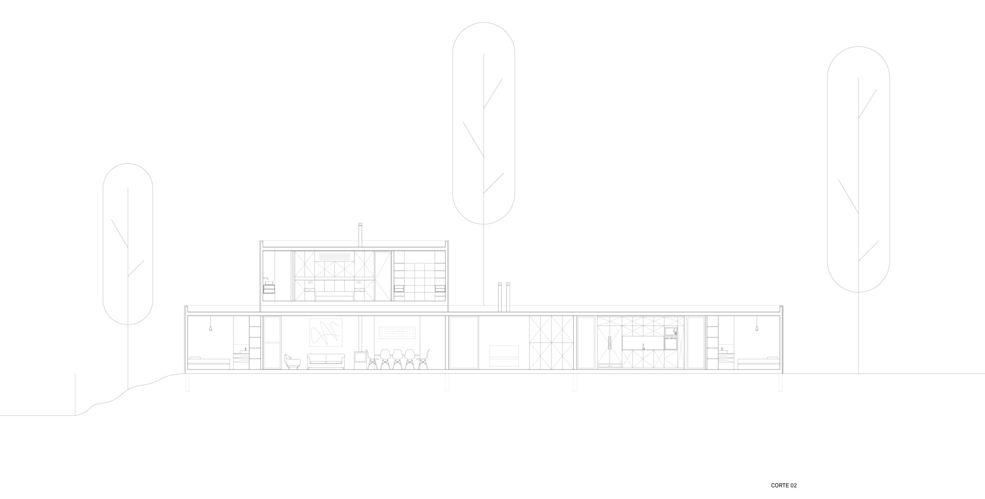 Architectural drawing for a modular coastal home with prefabricated construction.