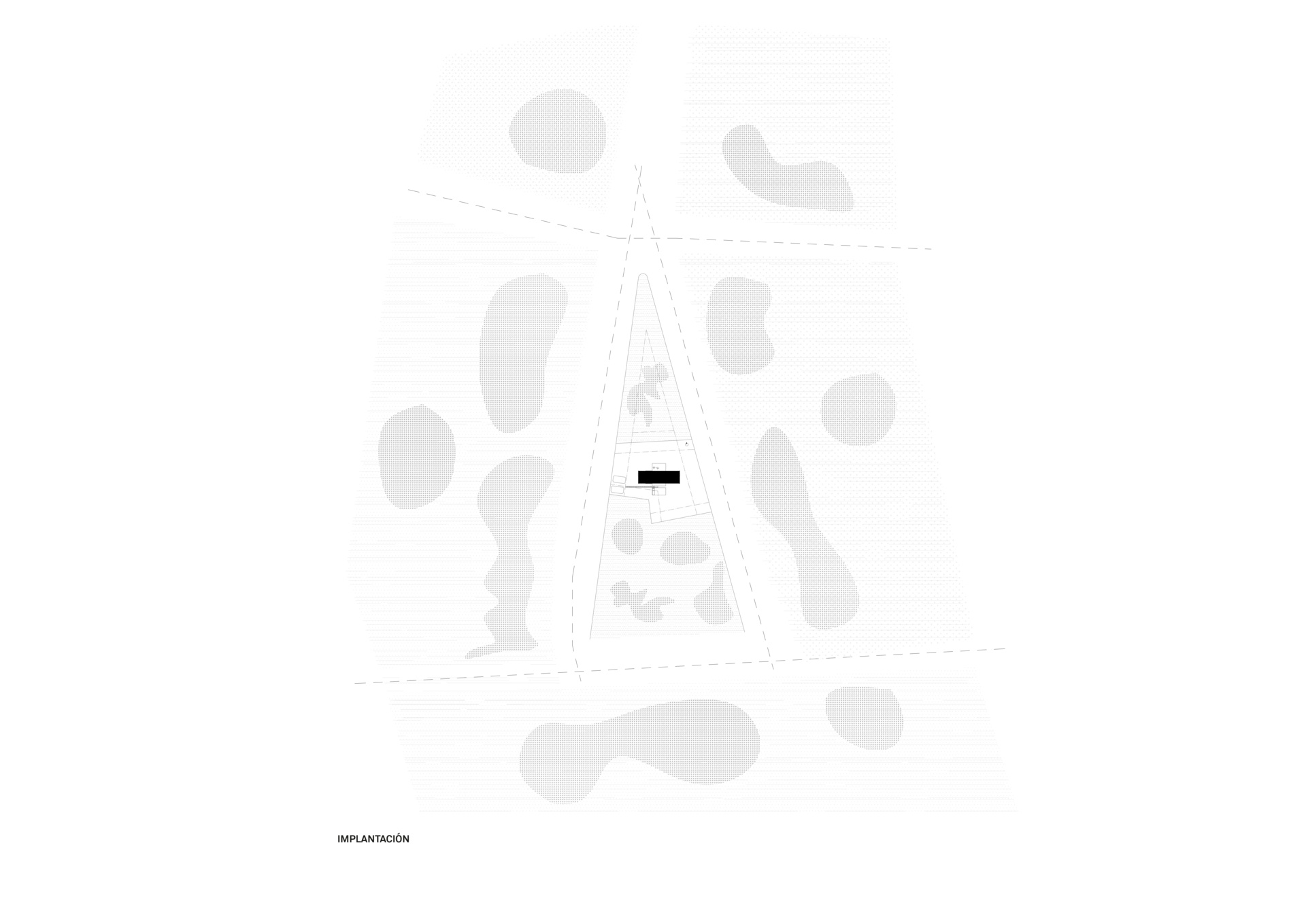 Architectural drawing for a small modern forest home inspired by mid-century houses.