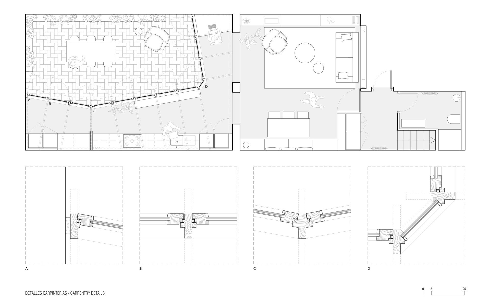 Architectural drawings for a home renovation and extension.
