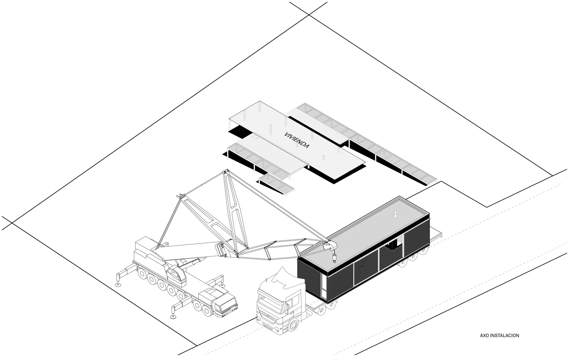 Architectural drawings of a small prefab home.
