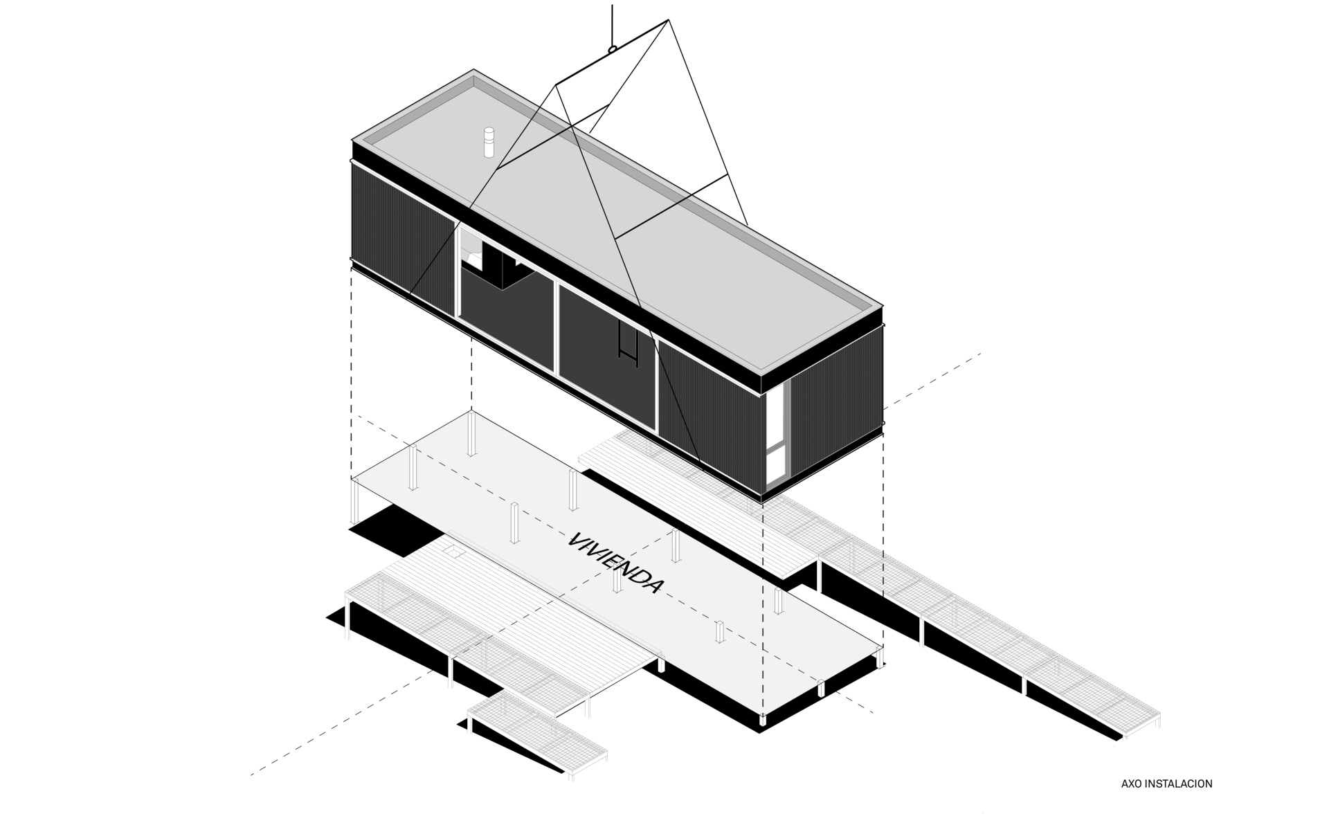 Architectural drawings of a small prefab home.