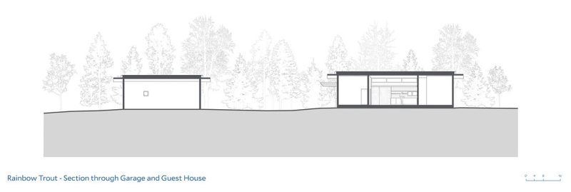 Architectural drawings of a guest house and garage that were added to a log cabin.
