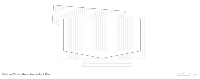 Architectural drawings of a guest house and garage that were added to a log cabin.