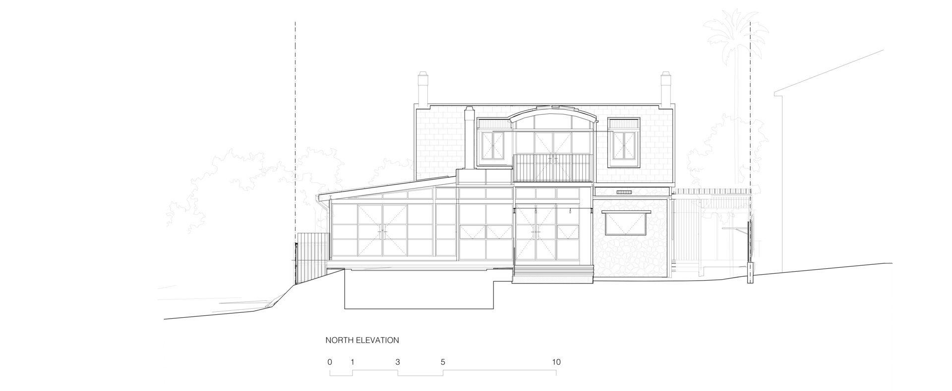 Architectural drawings for a historic house with sandstone and black steel structure.