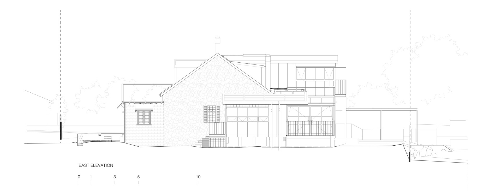 Architectural drawings for a historic house with sandstone and black steel structure.