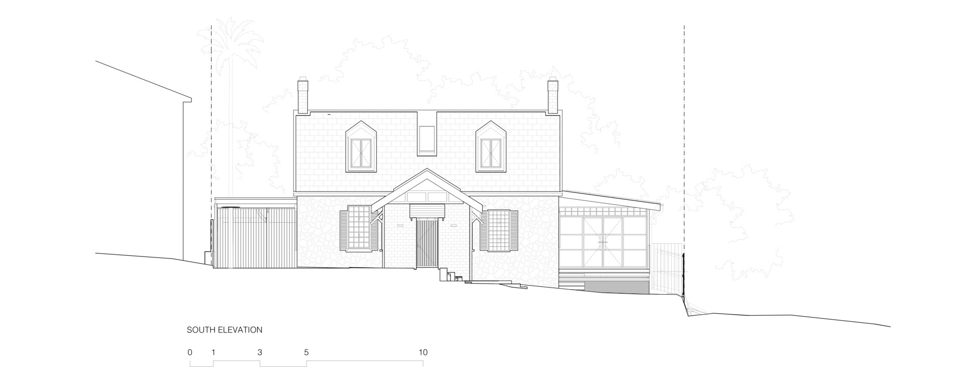Architectural drawings for a historic house with sandstone and black steel structure.