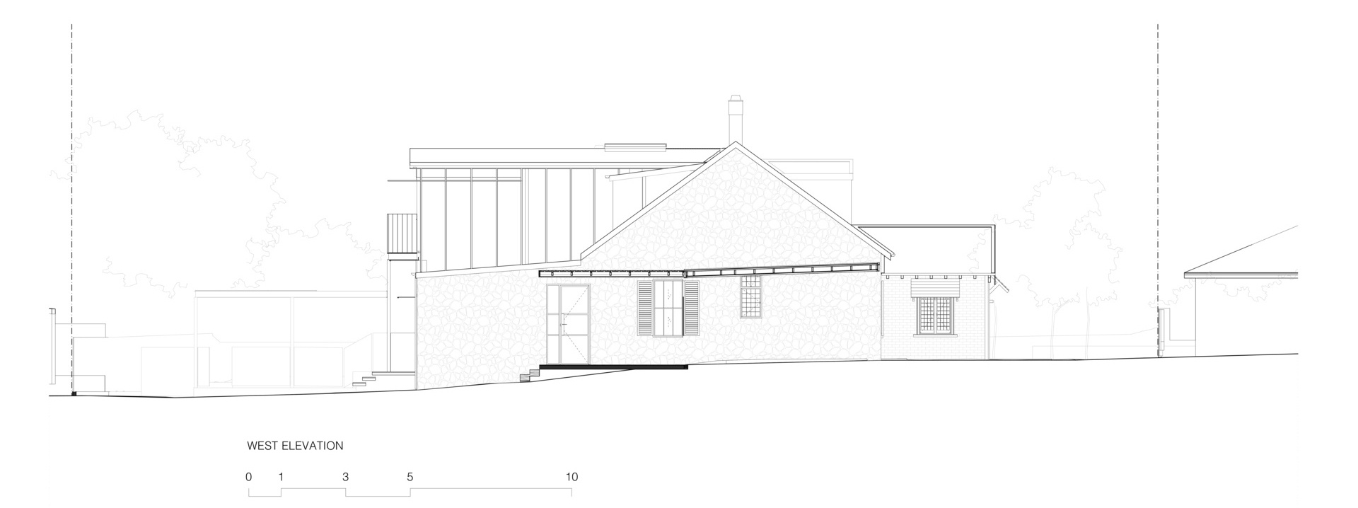 Architectural drawings for a historic house with sandstone and black steel structure.