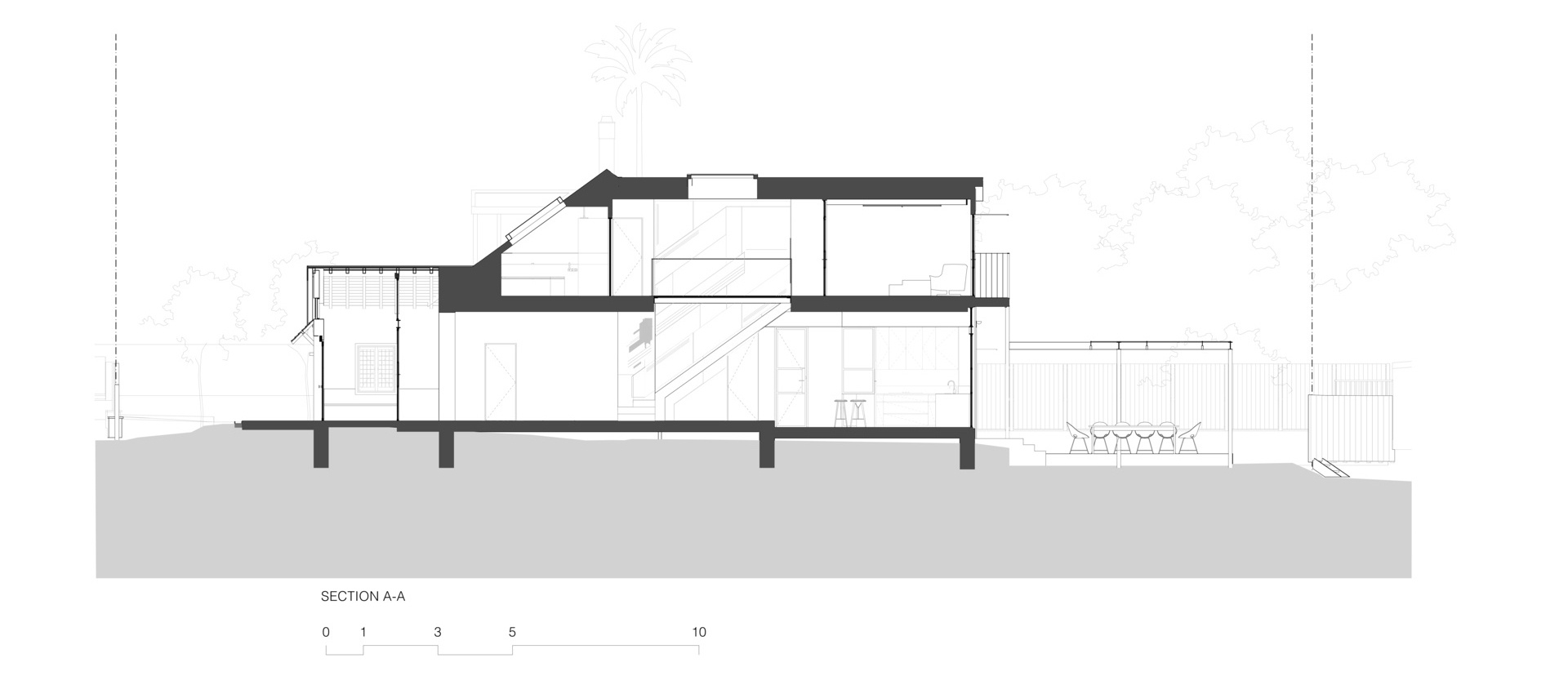 Architectural drawings for a historic house with sandstone and black steel structure.
