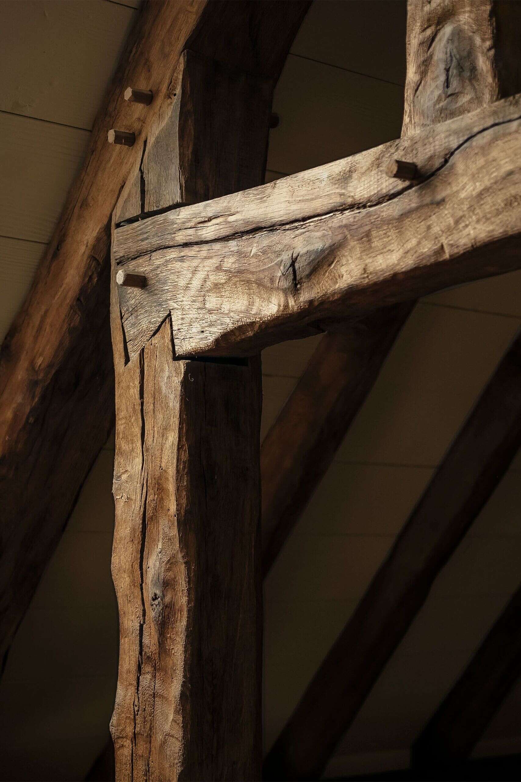 Timber is a constant thread. The green oak frame at the core recalls the barn that once stood on the site, while the pottery studio incorporates restored beams, filling the air with a subtle wood and honey scent. Everywhere, timber expresses both structure and atmosphere.