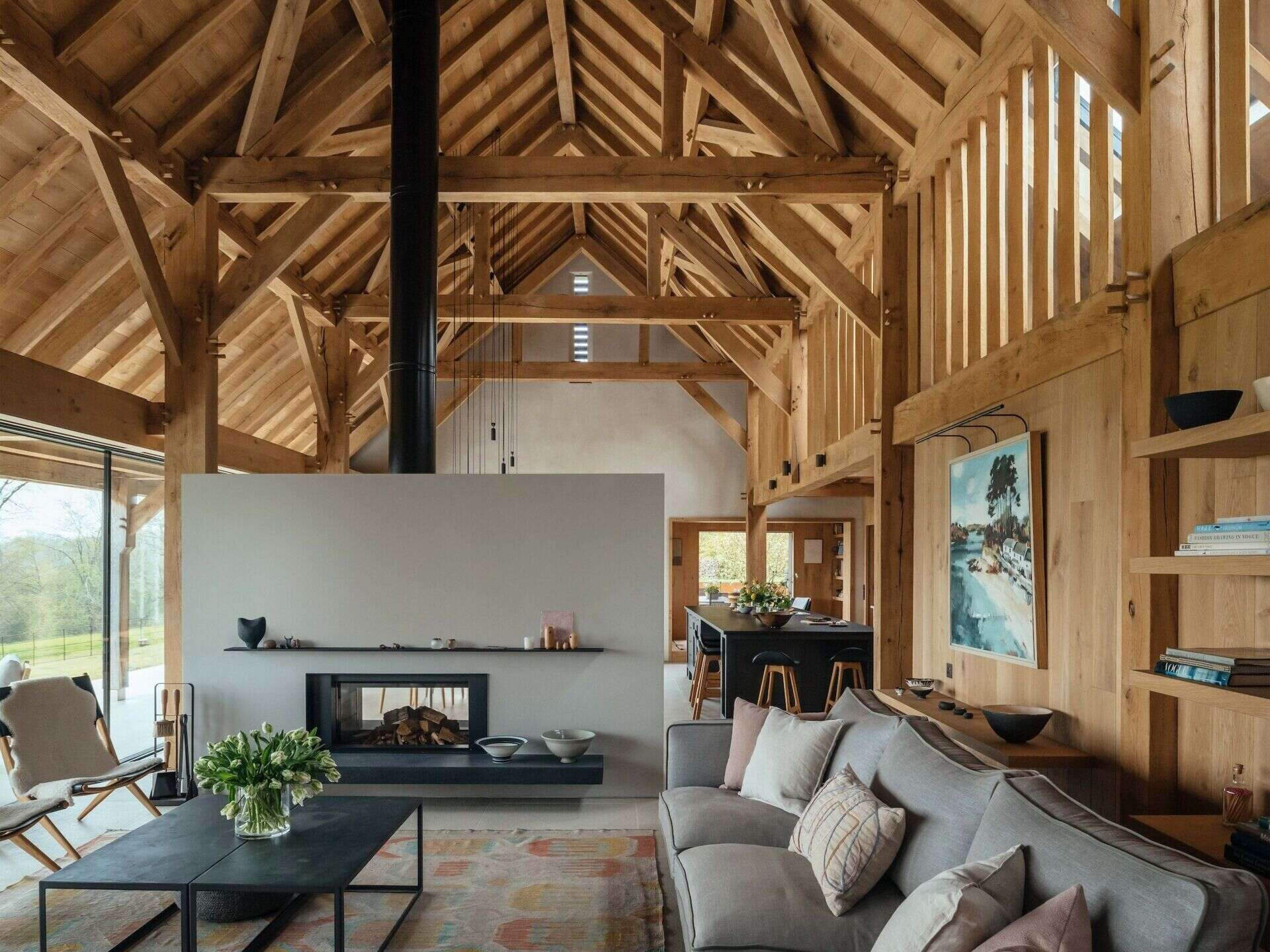 This barn-inspired family home includes a flexible living area designed to host up to 50 people in style.