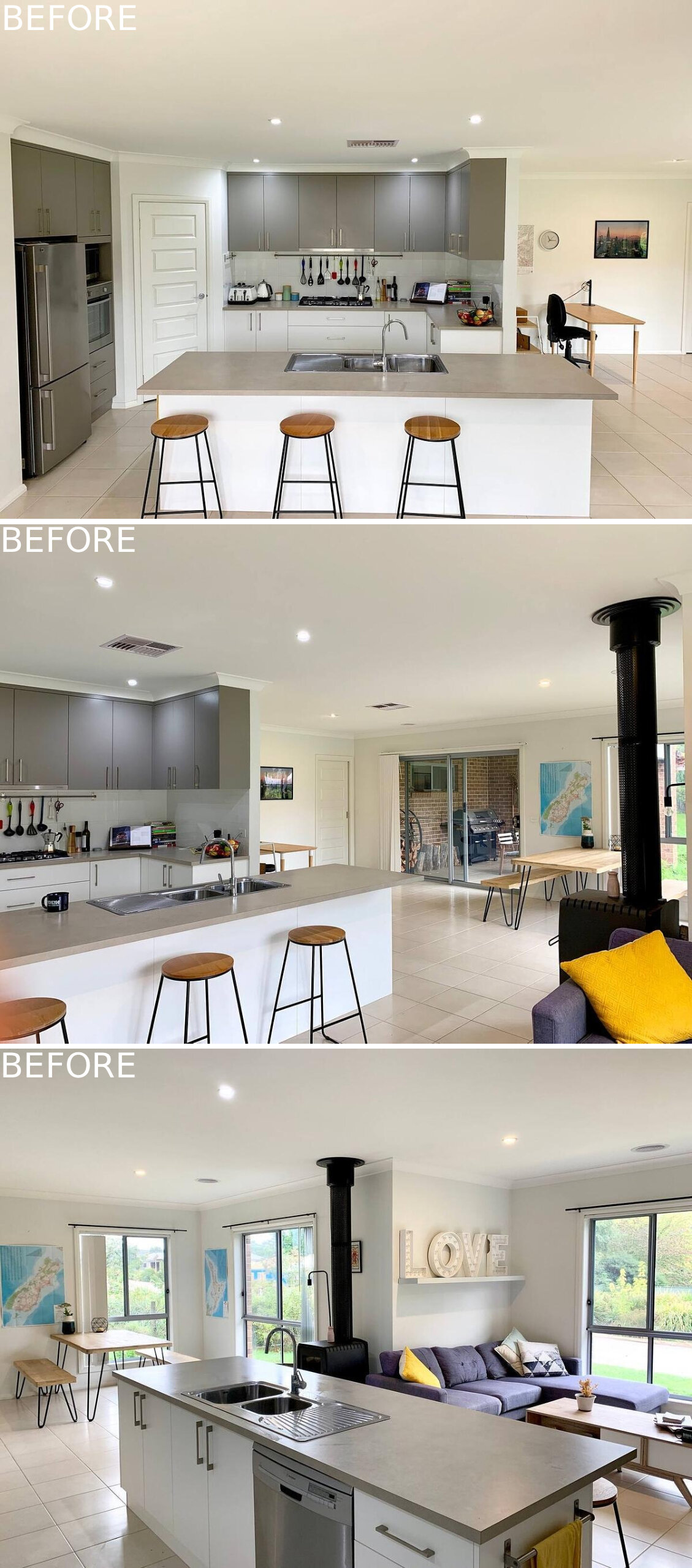 BEFORE - a kitchen, dining area and living room renovation.