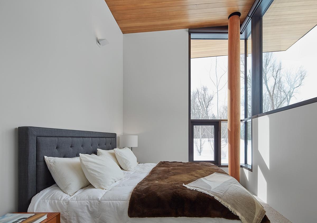 A minimalist bedroom in a guest house.