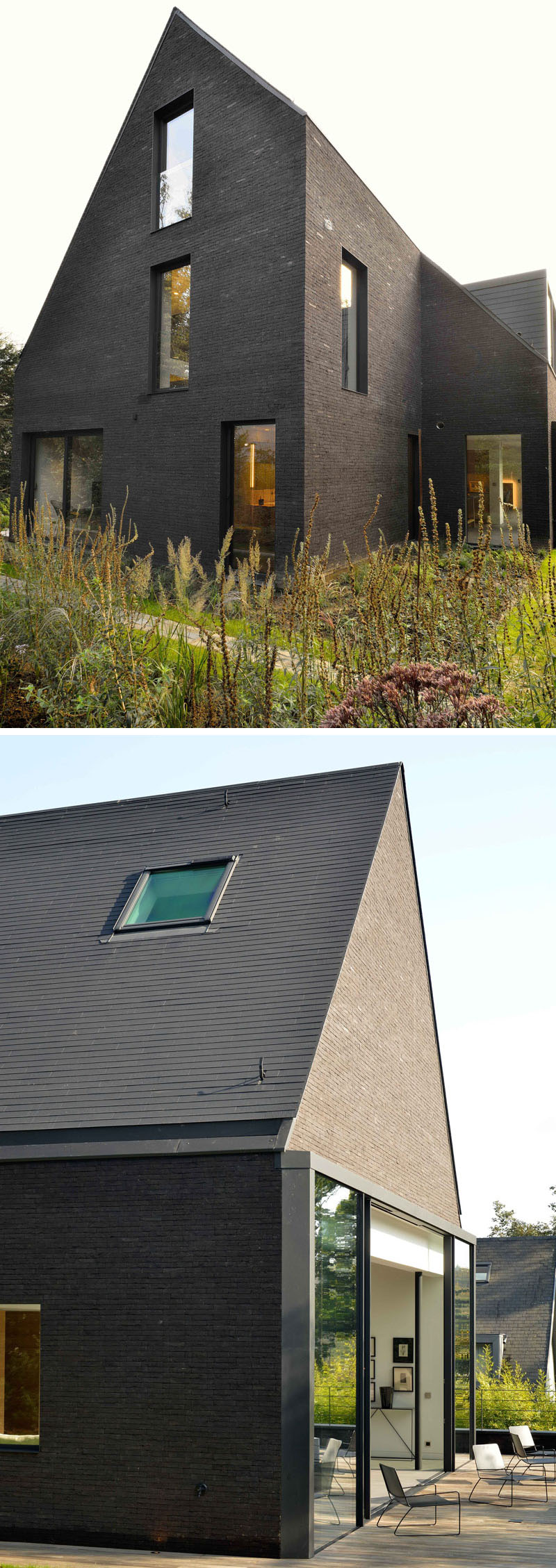 See how a 1960s brick house in Brussels was transformed into a sleek black contemporary home by K2A architects.