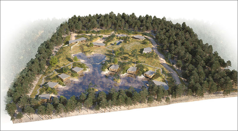 Discover Les Echasses, an eco-lodge in Saubion, France, that features 7 cabins and a small lake.