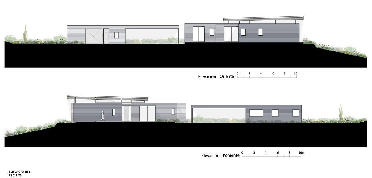 Detailed plans reveal the home’s layout, spatial flow, and connection to the surrounding landscape, highlighting the relationship between indoor and outdoor spaces.