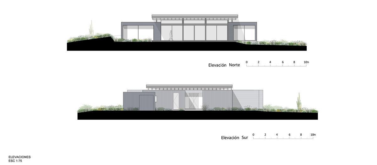 Detailed plans reveal the home’s layout, spatial flow, and connection to the surrounding landscape, highlighting the relationship between indoor and outdoor spaces.