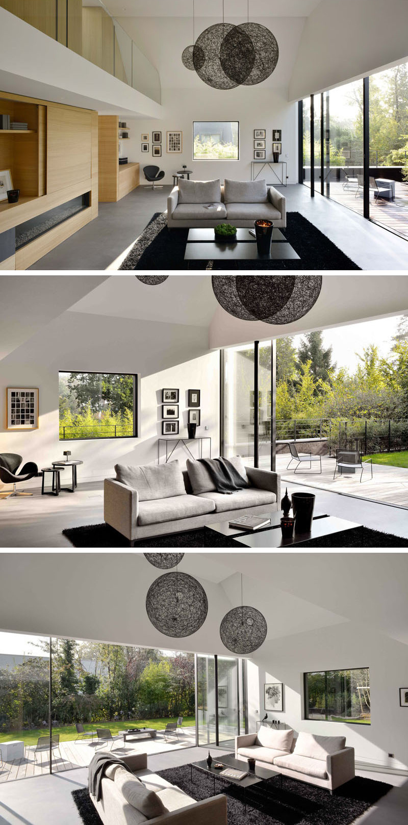 The living area now spans two storeys, opening up to the backyard with floor-to-ceiling windows.