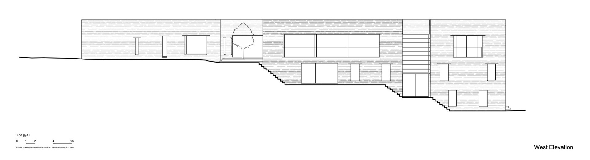 McLean Quinlan’s architectural drawings reveal the layered structure of the home, showing how it steps down the hillside and curves with the road.