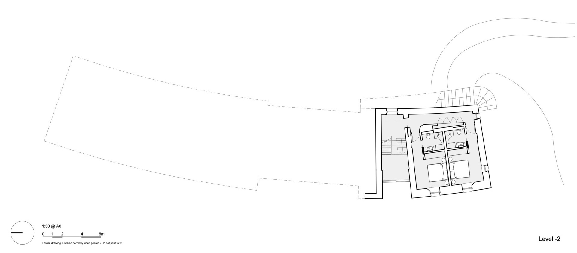 McLean Quinlan’s architectural drawings reveal the layered structure of the home, showing how it steps down the hillside and curves with the road.