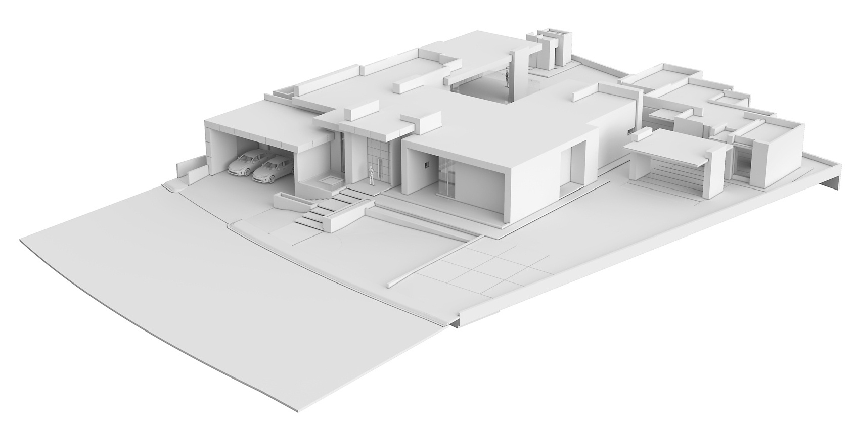 The architectural drawings reveal the home’s quiet precision, stepped levels following the hillside, a courtyard breathing at the center, and open spans framing the desert beyond.