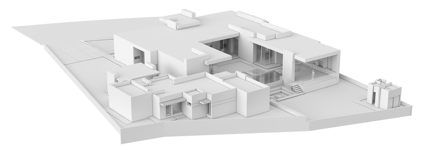 The architectural drawings reveal the home’s quiet precision, stepped levels following the hillside, a courtyard breathing at the center, and open spans framing the desert beyond.