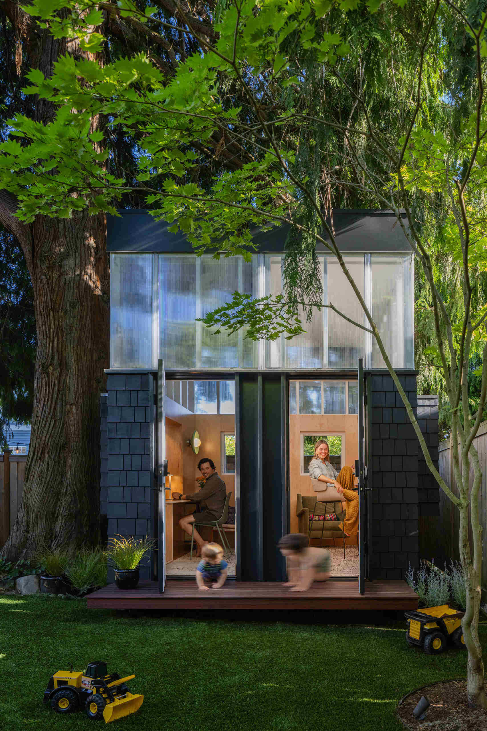 Step inside the finished WORK_shed, a light-filled backyard office designed for two. With cedar cladding, glowing clerestory panels, and warm birch interiors, this tiny structure feels calm, connected, and beautifully crafted.