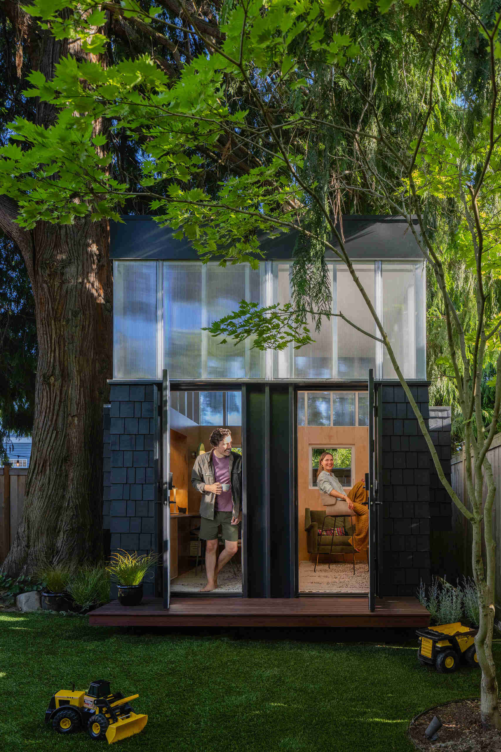 Step inside the finished WORK_shed, a light-filled backyard office designed for two. With cedar cladding, glowing clerestory panels, and warm birch interiors, this tiny structure feels calm, connected, and beautifully crafted.