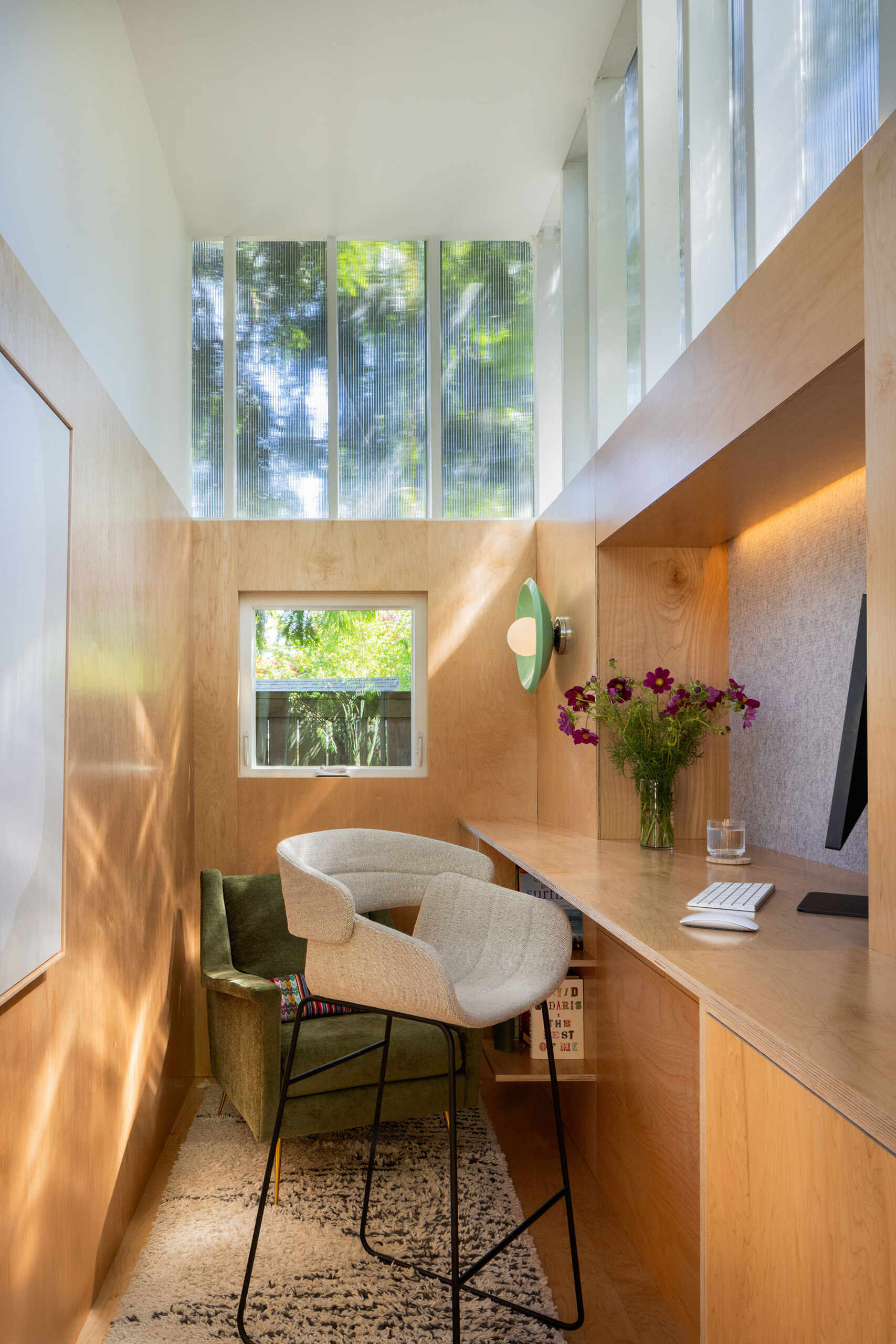 Step inside the finished WORK_shed, a light-filled backyard office designed for two. With cedar cladding, glowing clerestory panels, and warm birch interiors, this tiny structure feels calm, connected, and beautifully crafted.