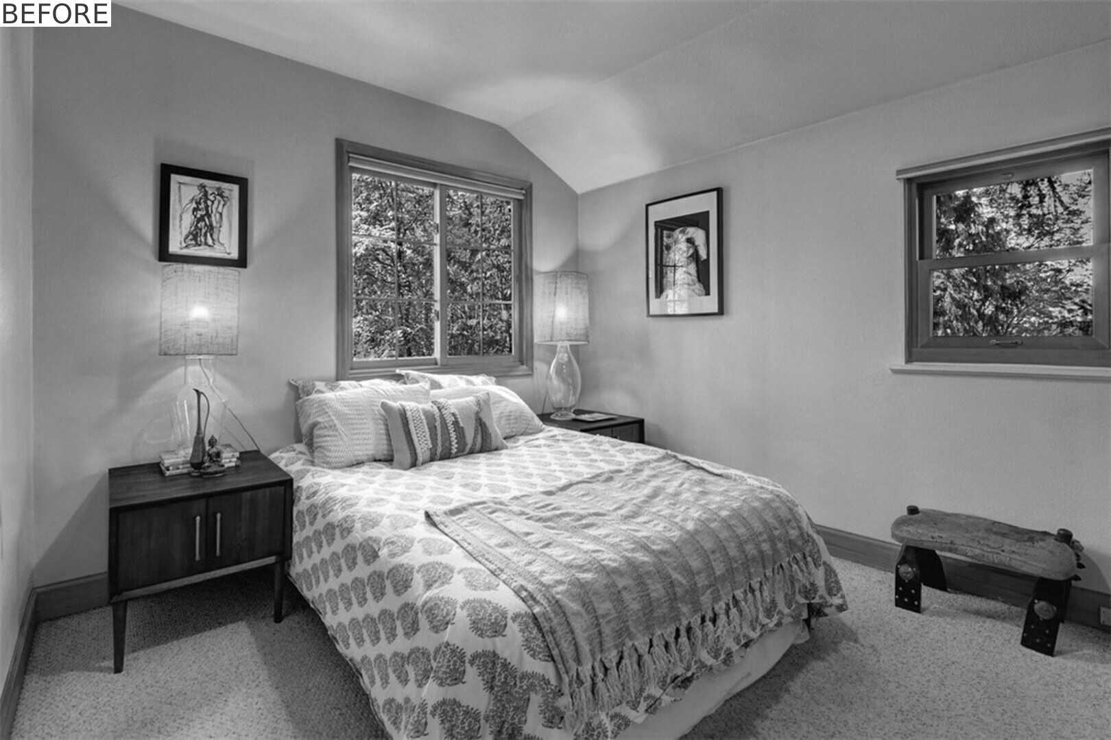 BEFORE - The new bedroom enjoys treetop and lake views while offering privacy and comfort.