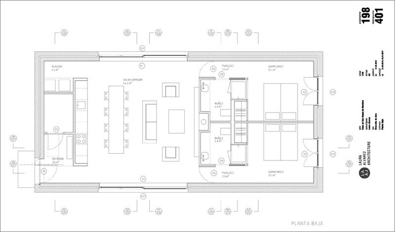The floor plan of a modern stone cottage.