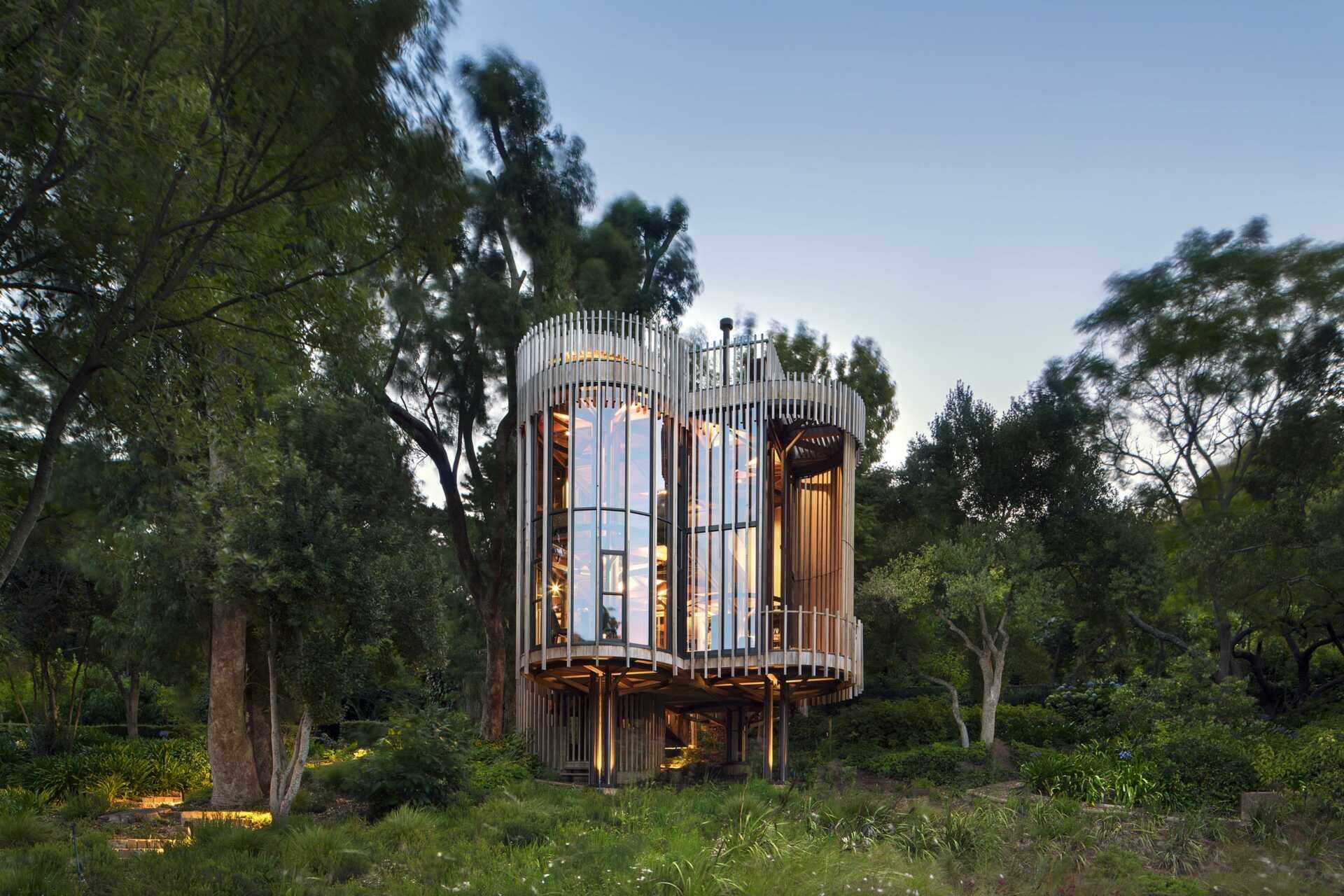 A tree house in Cape Town’s Constantia designed to weather naturally, blending untreated materials with the forest around it.