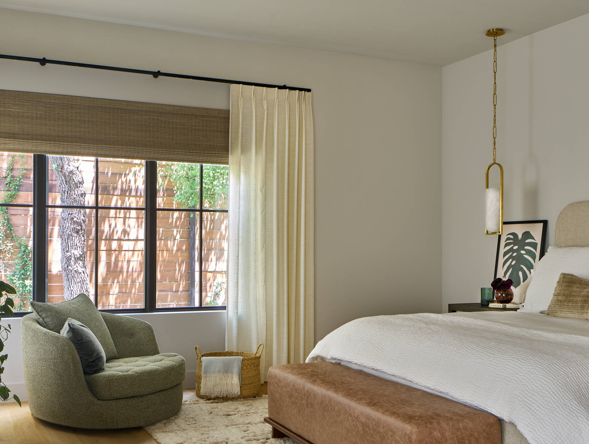 This contemporary bedroom has carefully detailed finishes that creates a private sanctuary.