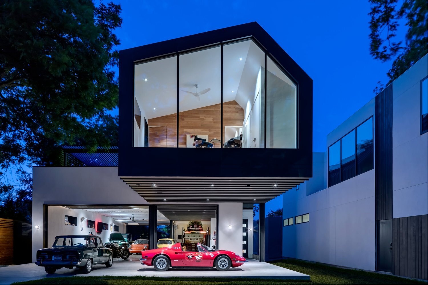 A modern house designed for vintage car lovers.