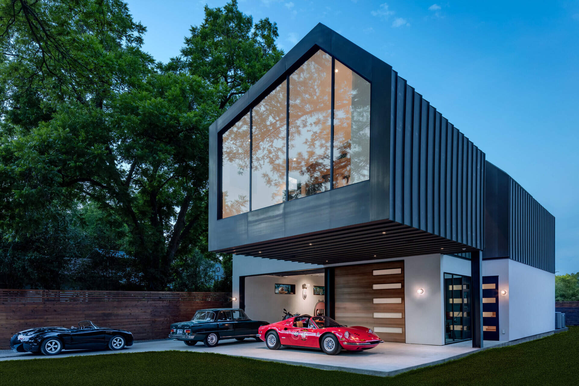 A modern house designed for vintage car lovers.