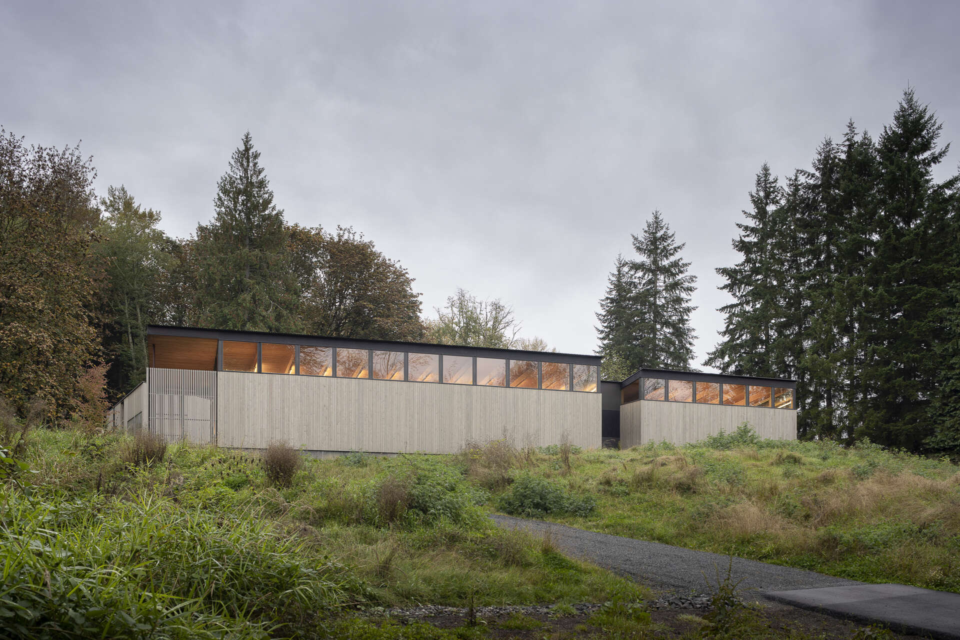 Designed by Wittman Estes, this single-level home nestles into a sloped wetland site with gentle terracing, wide thresholds, and seamless indoor-outdoor flow. Its form celebrates climate and craft, uniting accessibility with artistry for a couple who live and create side by side.