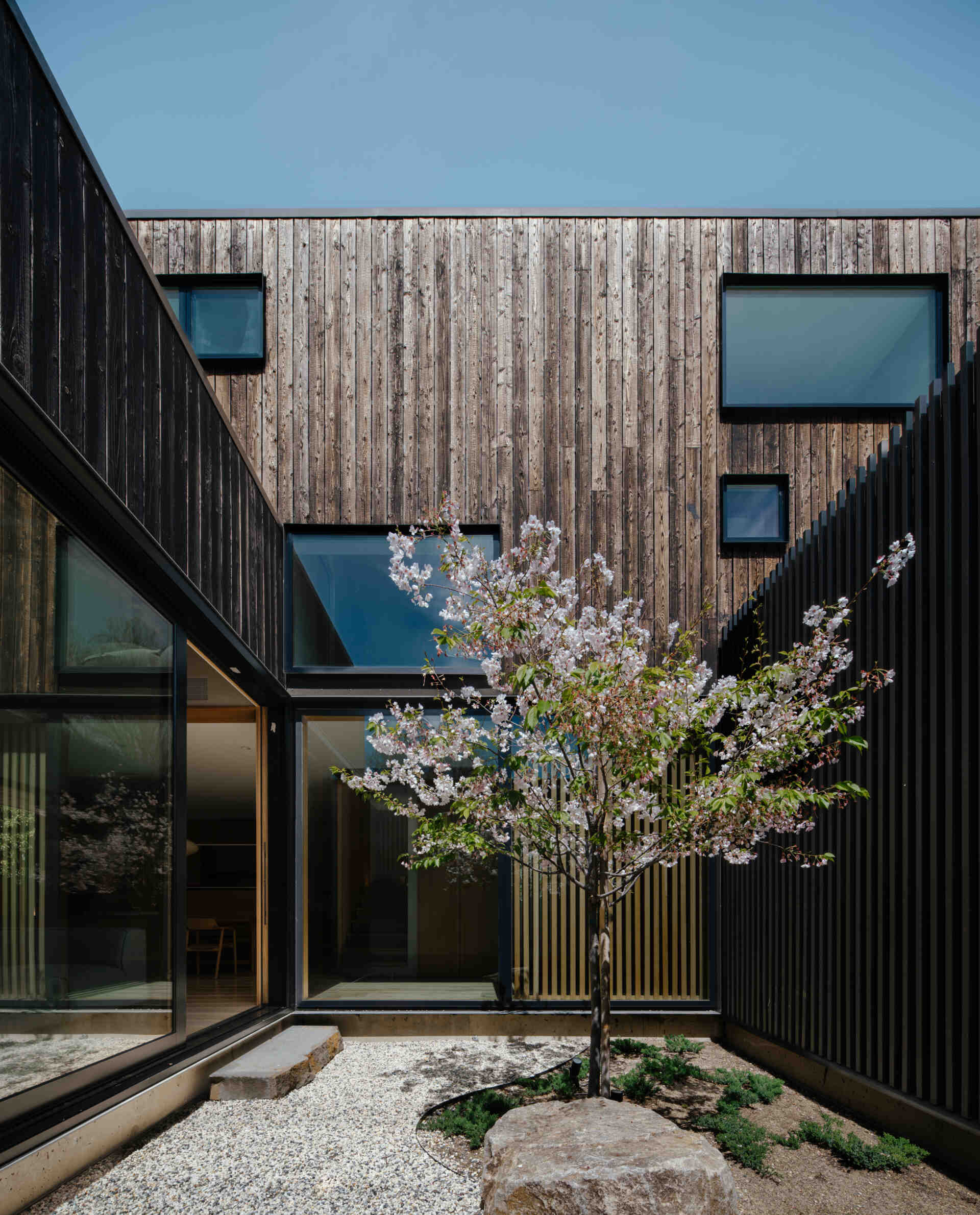 A modern home with a courtyard.