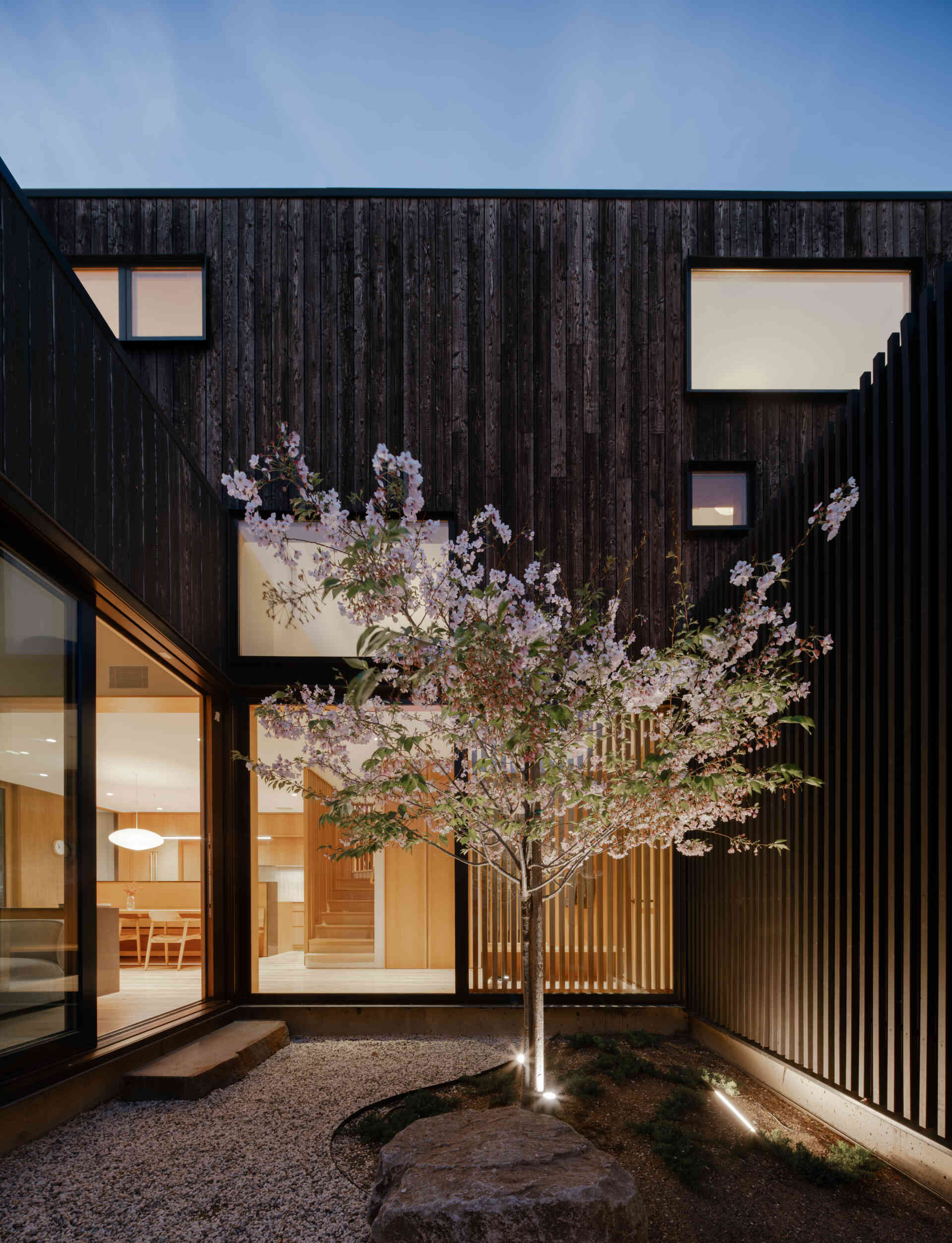 A modern home with a courtyard.