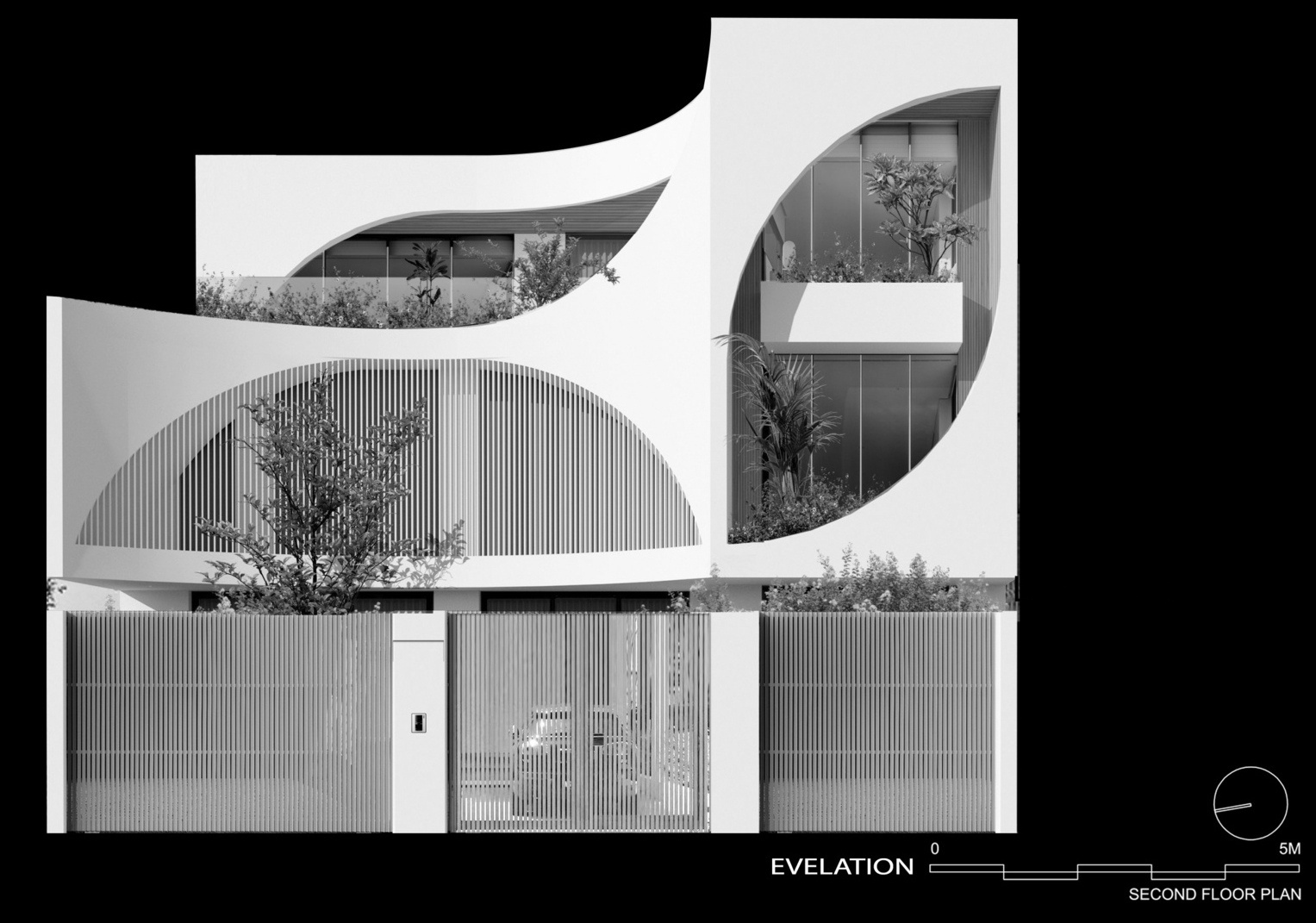 Architectural drawing for a home whose design was inspired by leaves.