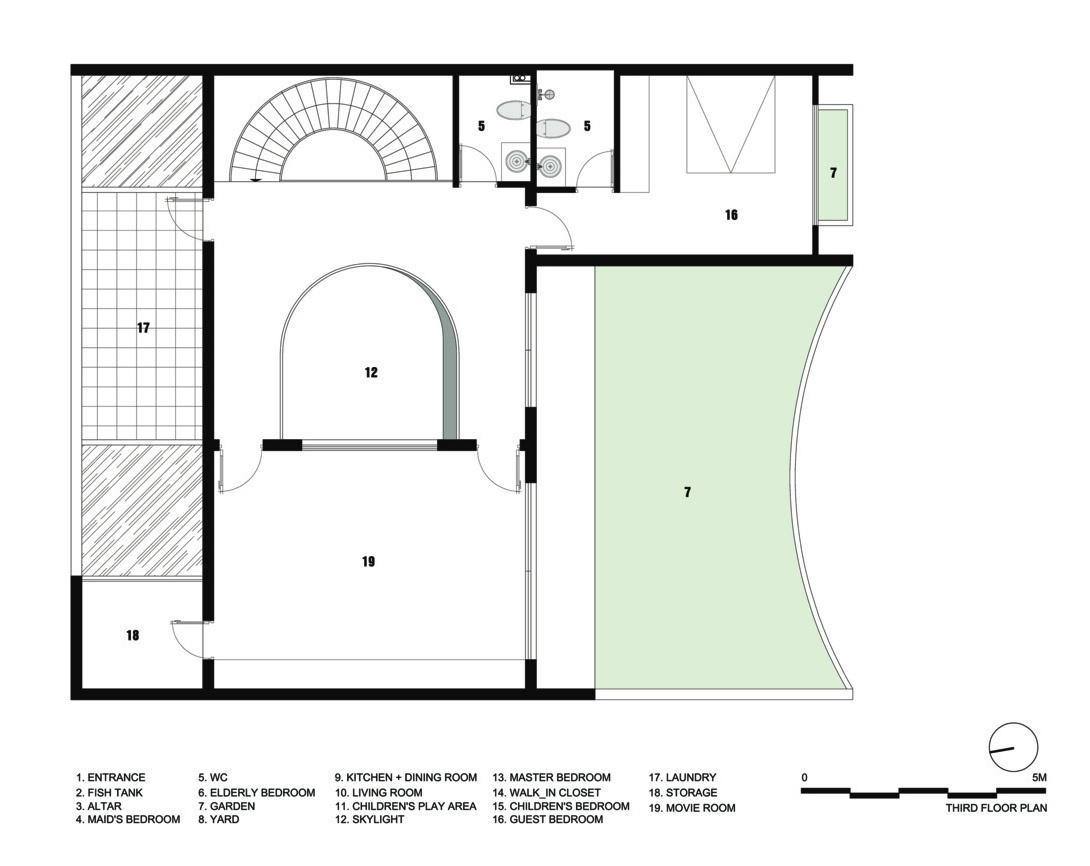 The floor plan for a modern home with an interior koi pond.