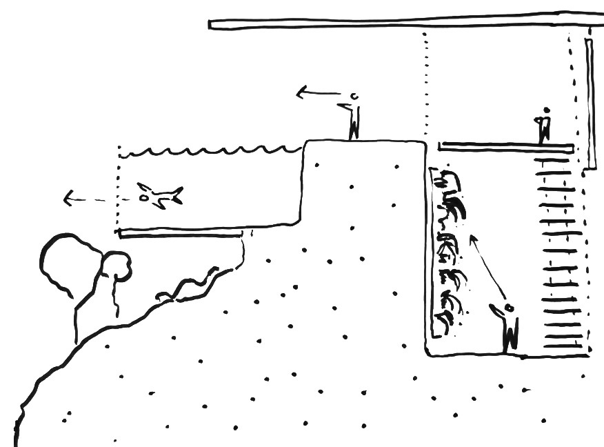 Architectural drawings reveal how the home rises gently with the terrain.