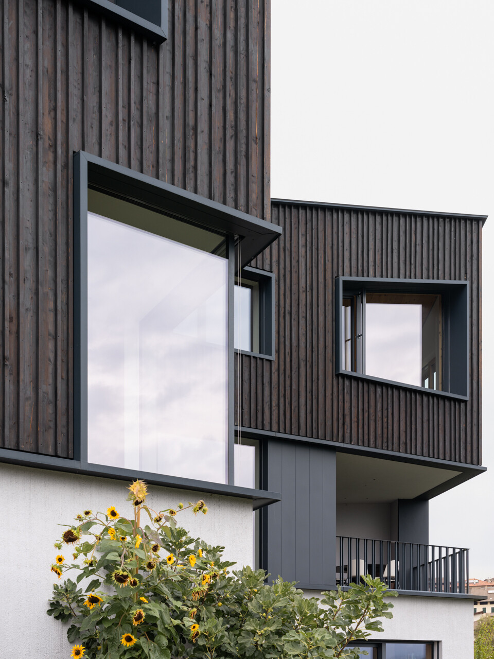 Black larch wood cladding gives this Italian hillside home a striking presence among apple orchards while staying rooted in local tradition.