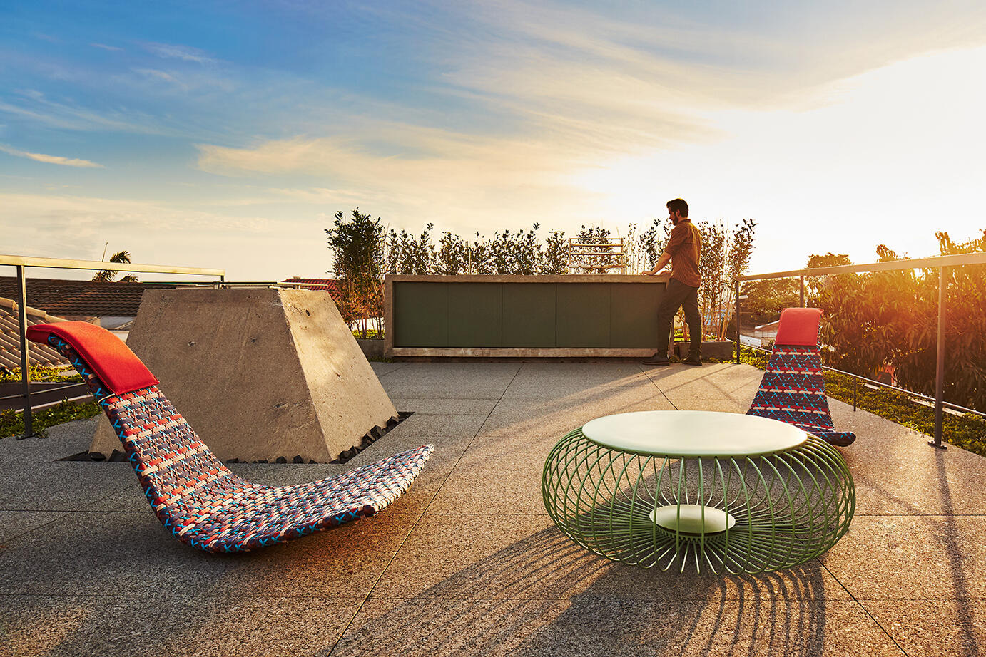 A rooftop lounge overlooks the neighborhood, offering a belvedere like escape above São Paulo.