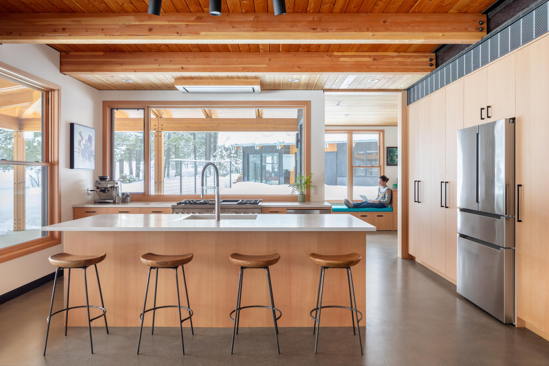A custom kitchen designed for a former pastry chef, balancing comfort and function while remaining connected to the home’s light-filled living spaces.