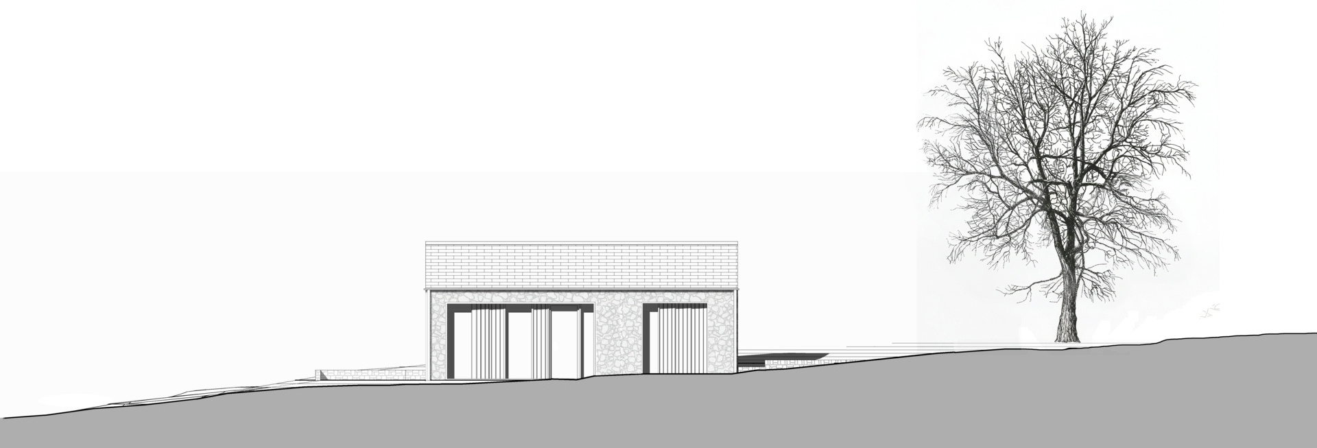 Los dibujos arquitectónicos revelan una relación clara entre la estructura histórica y las nuevas inserciones de madera contrachapada.