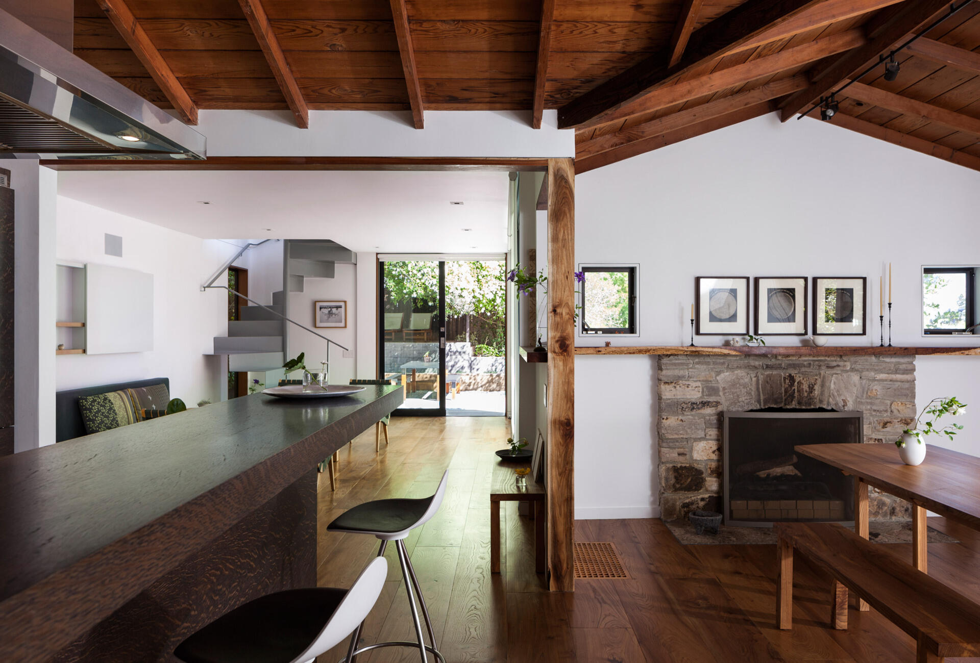 Reclaimed woods and exposed Douglas Fir ceilings create warm, natural interiors that highlight mountain views.